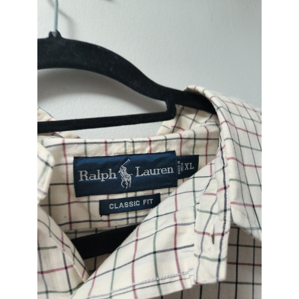 Vintage Polo Ralph Lauren Men's Classic Fit Plaid Shirt XL Beige Long Sleeve